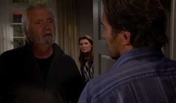 Ridge shows up at Eric's hotel room